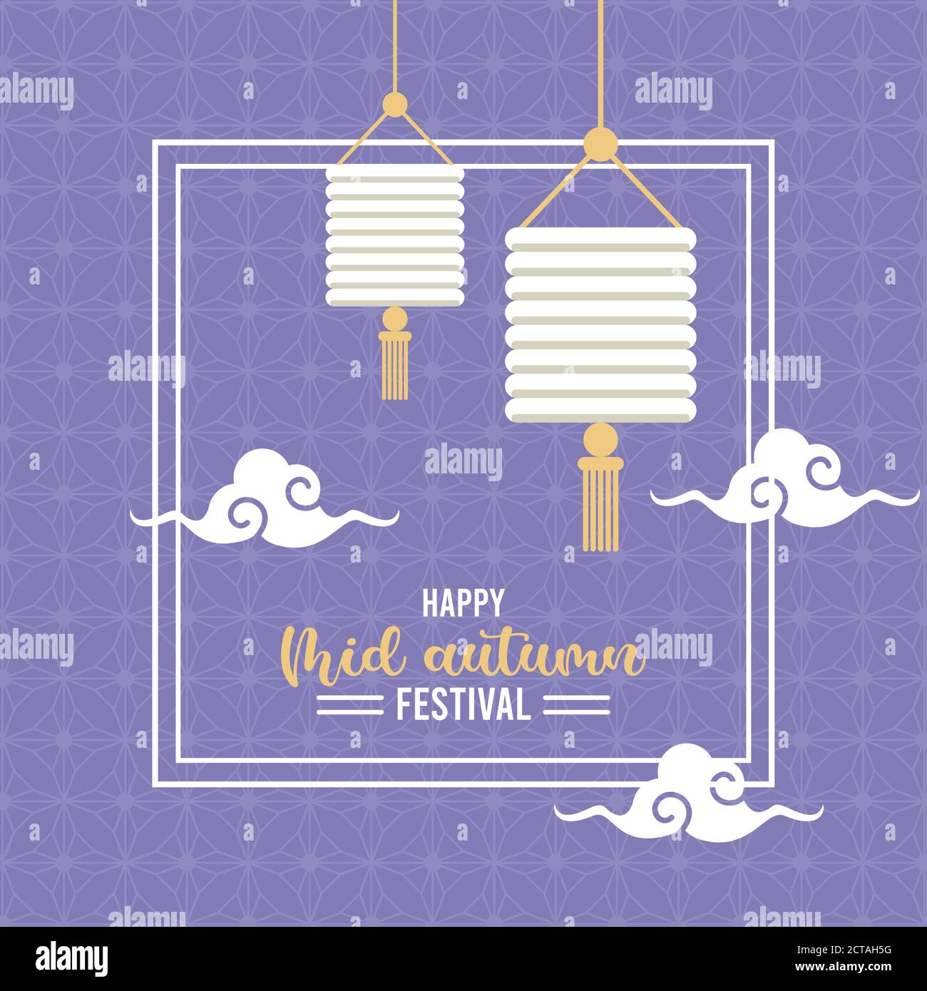 happy mid autumn lettering card with lanterns hanging vector ...