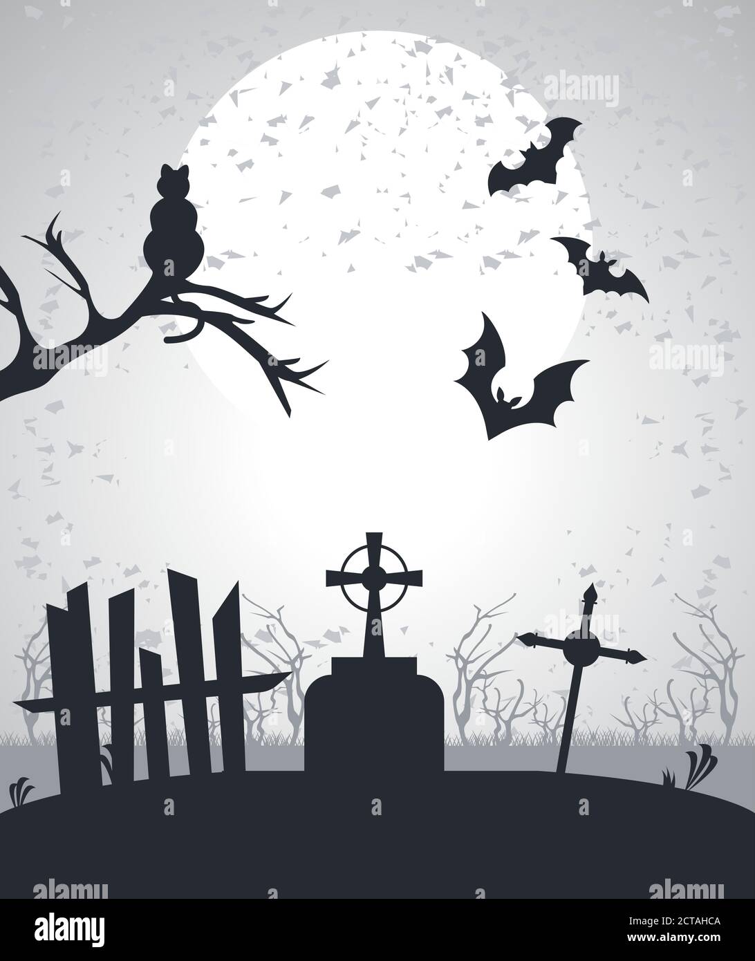 happy halloween celebration card with bats flying in cemetery scene ...