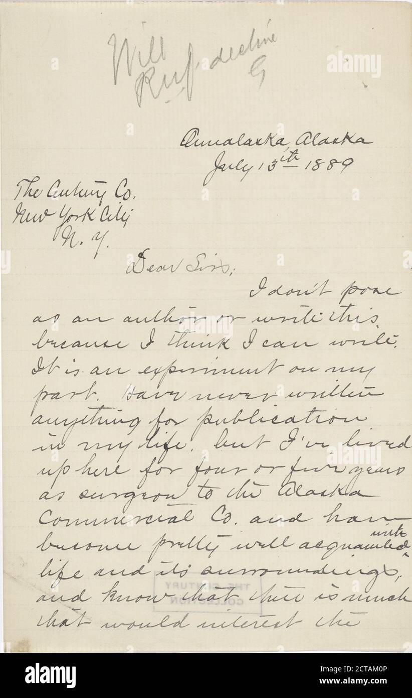 Call, S.J, text, Correspondence, 1889 Stock Photo