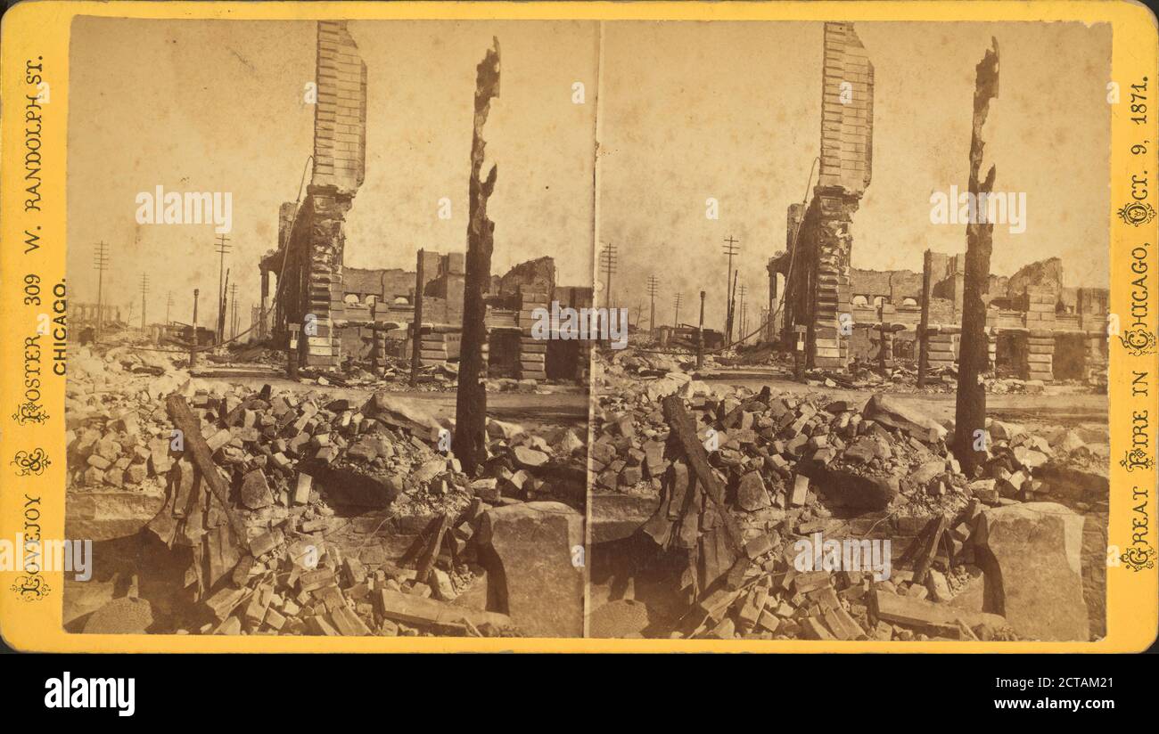 Chamber of Commerce, from cor. LaSalle & Washington Streets looking east., still image, Stereographs, 1871 Stock Photo