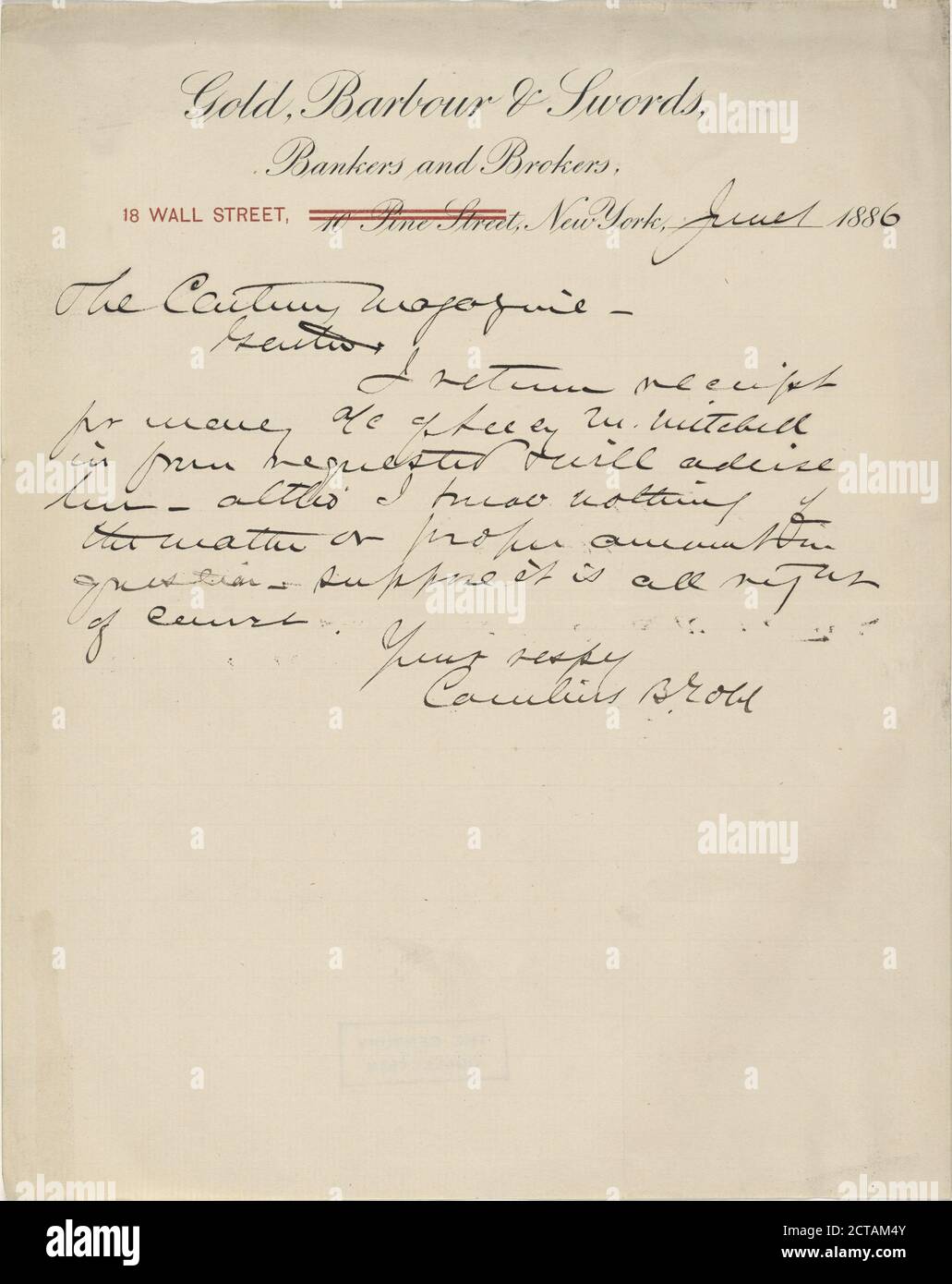 Gold, Cornelius B, text, Correspondence, 1886 Stock Photo - Alamy