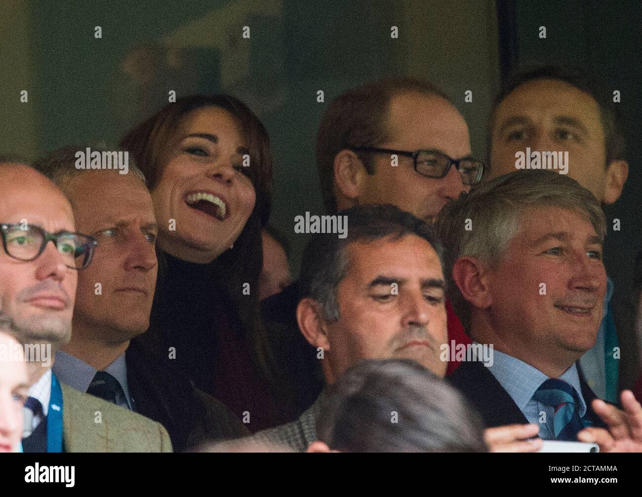Catherine Duchess Of Cambridge and Prince William watch from the stands. Australia v Wales Rugby World Cup 2015  Picture Credit :  MARK PAIN / ALAMY Stock Photo