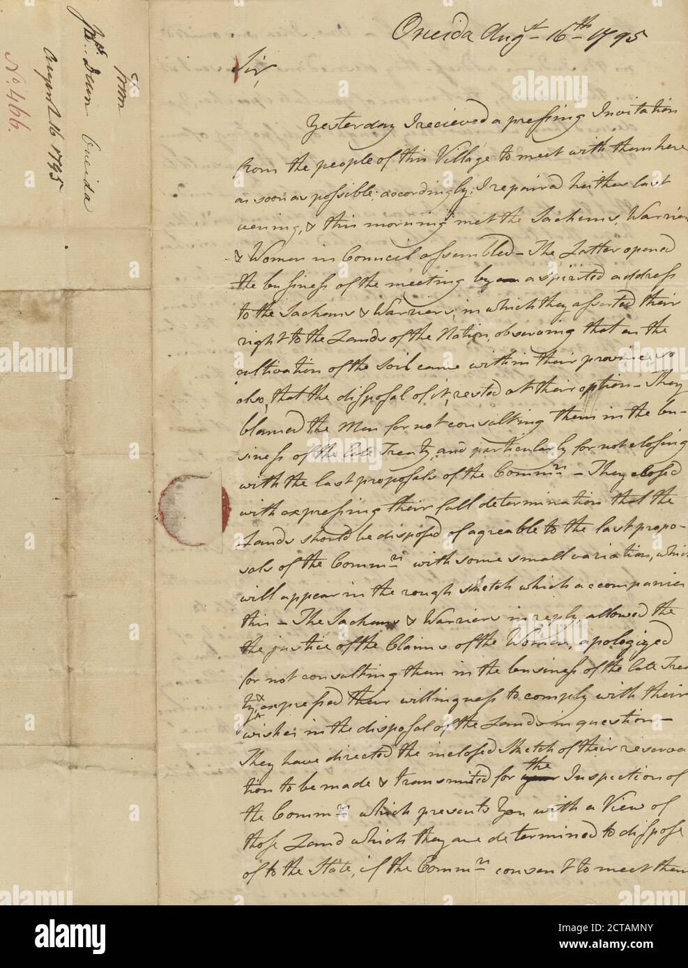 1795 August 16, text, Correspondence, 1795 Stock Photo