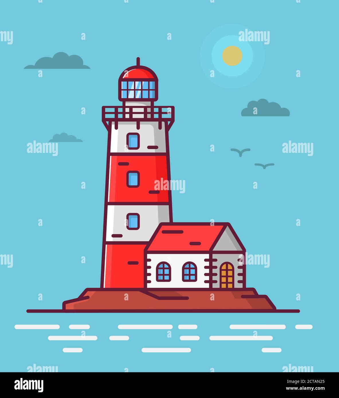 Lighthouse tower lodge on the rock. Navigation beacon for the ships ...
