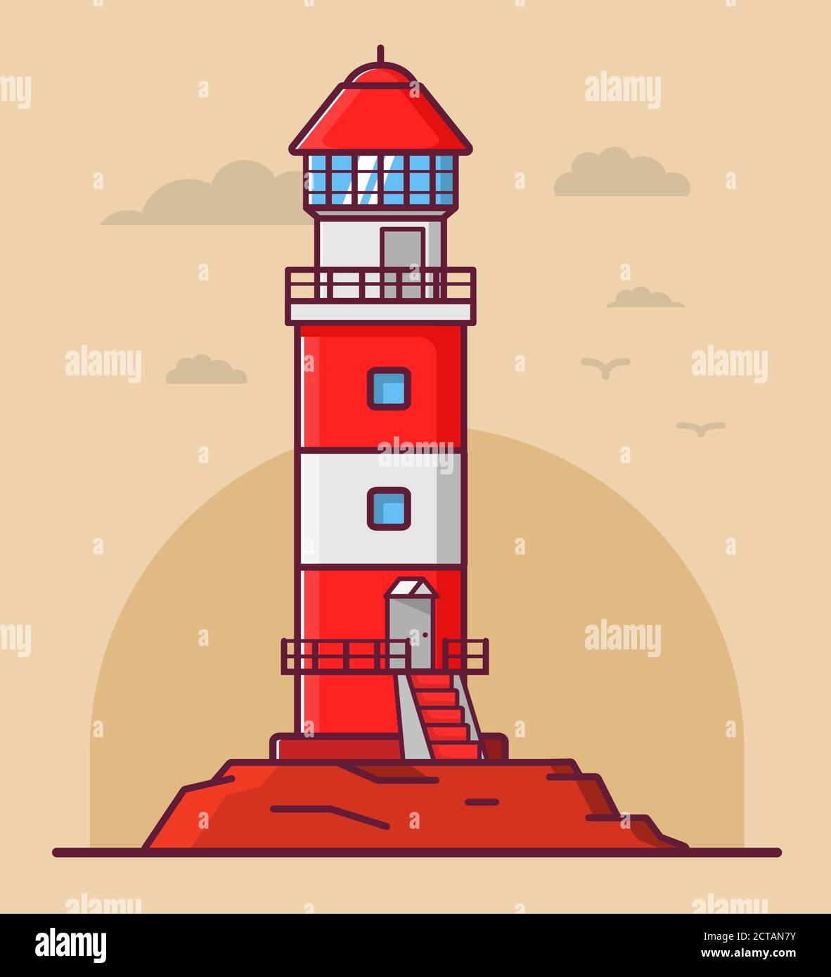 Lighthouse tower lodge on the rock. Navigation beacon for the ships ...