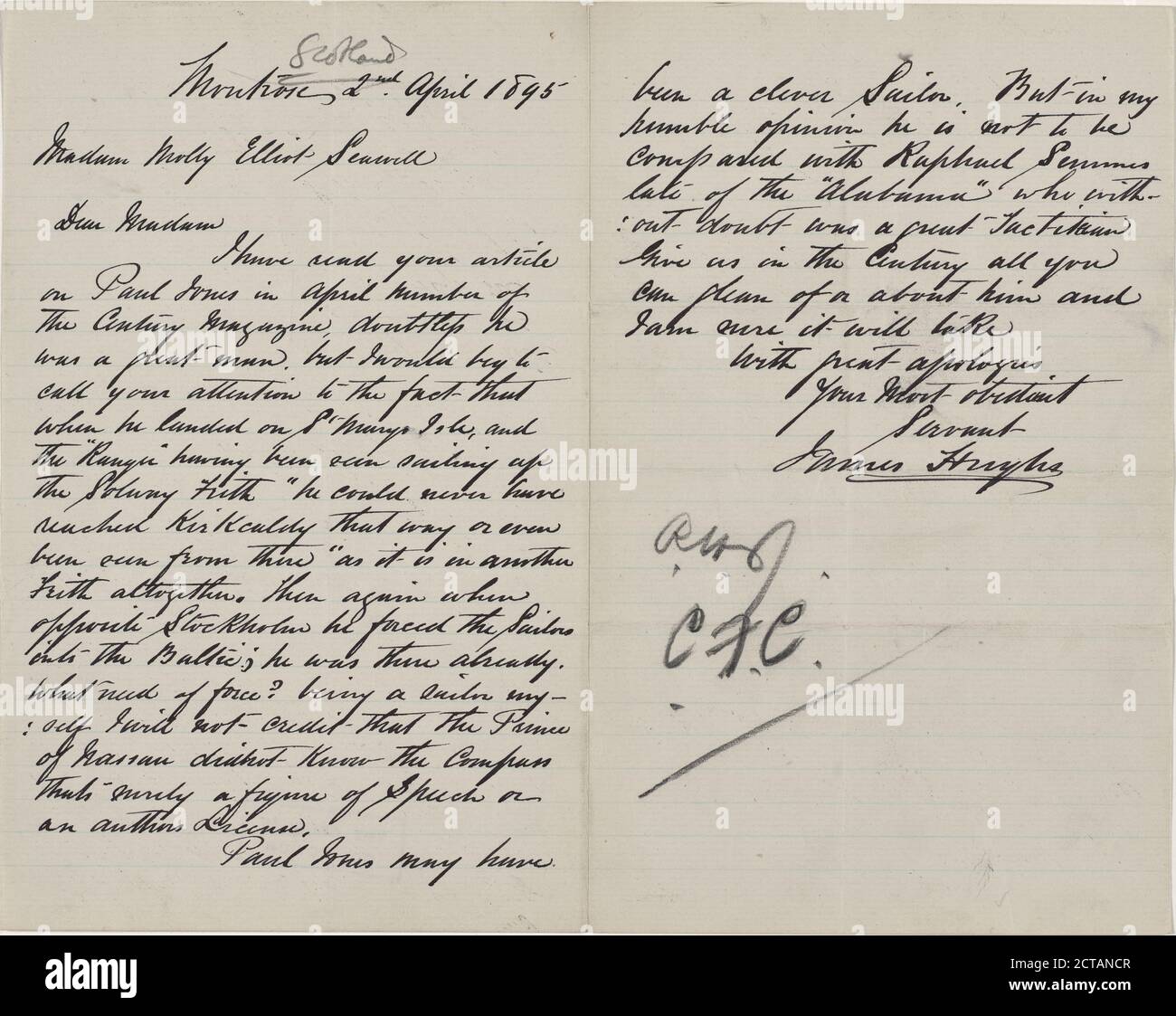 Hughs, James, text, Correspondence, 1895 Stock Photo