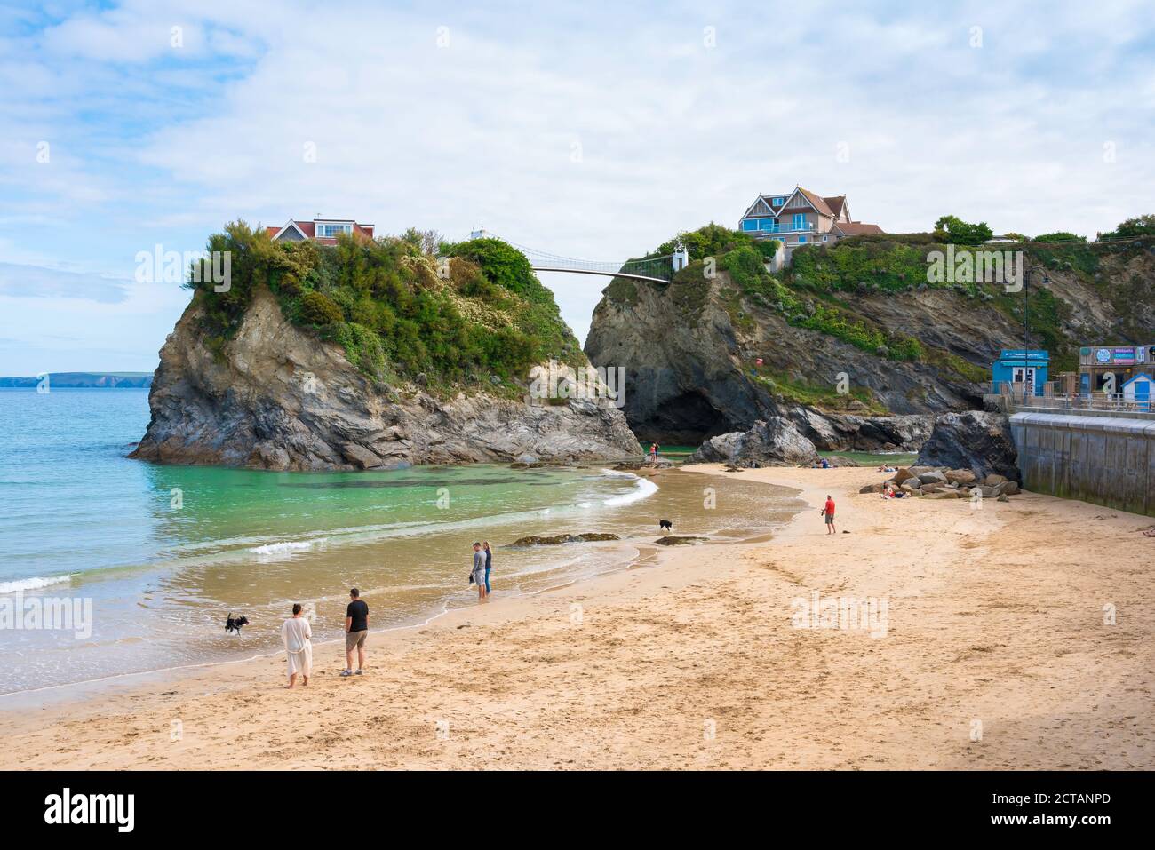 Cornwall Uk beach, view of people relaxing on Towan Beach in Newquay, Cornwall, south west England, UK Stock Photo