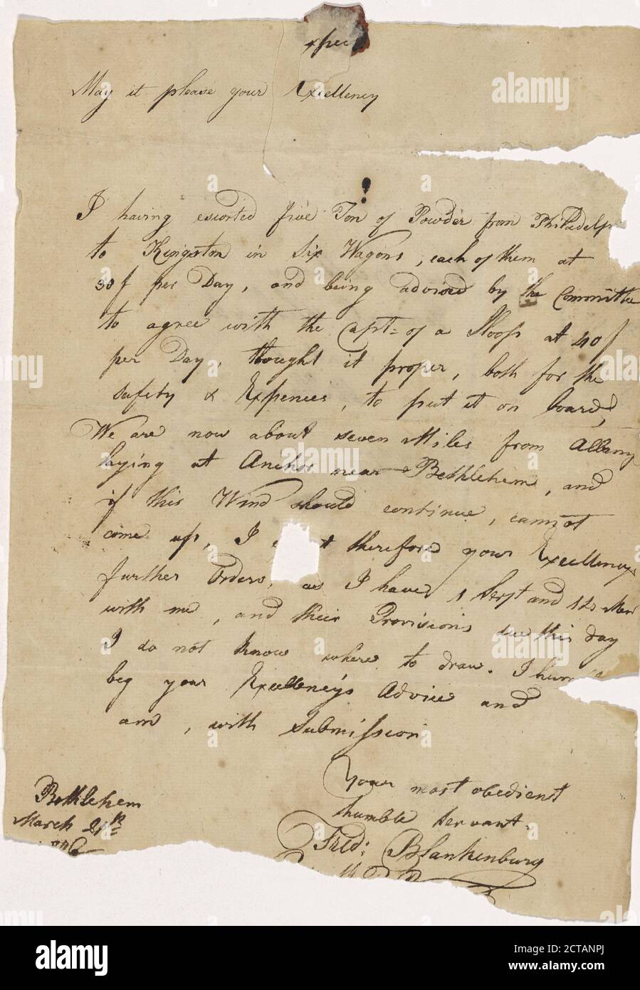 1776 March 21, text, Correspondence, 1776 Stock Photo