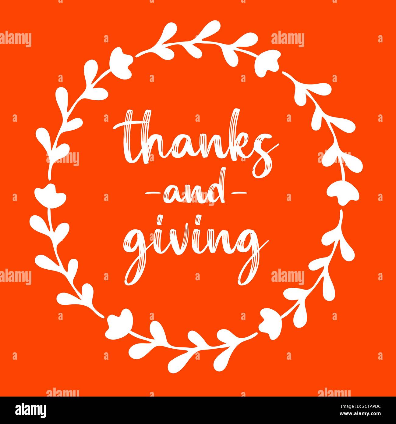 Giving Thanks Lettering Hand drawn Thanks and Giving quote with wreath for postcard, banner ...