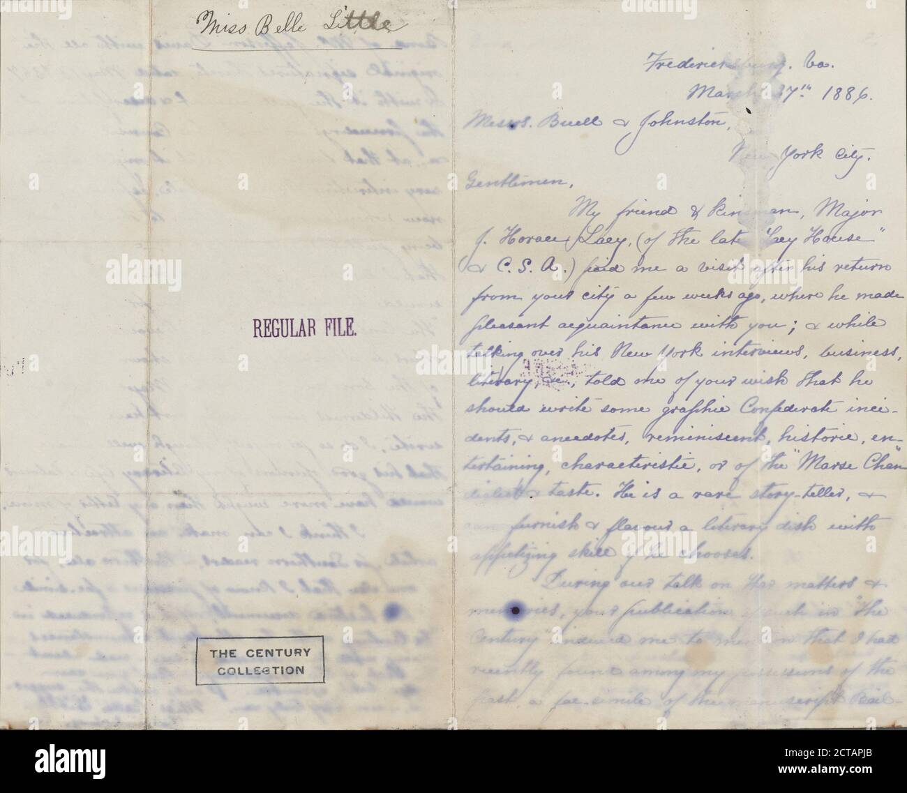 Little, Belle, text, Correspondence, 1886 Stock Photo