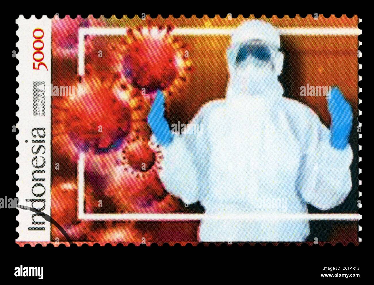 INDONESIA – CIRCA, APRIL 2020: A postage stamp printed in Indonesia showing an image of medical workforce agains pandemic of COvid-19, circa April 202 Stock Photo