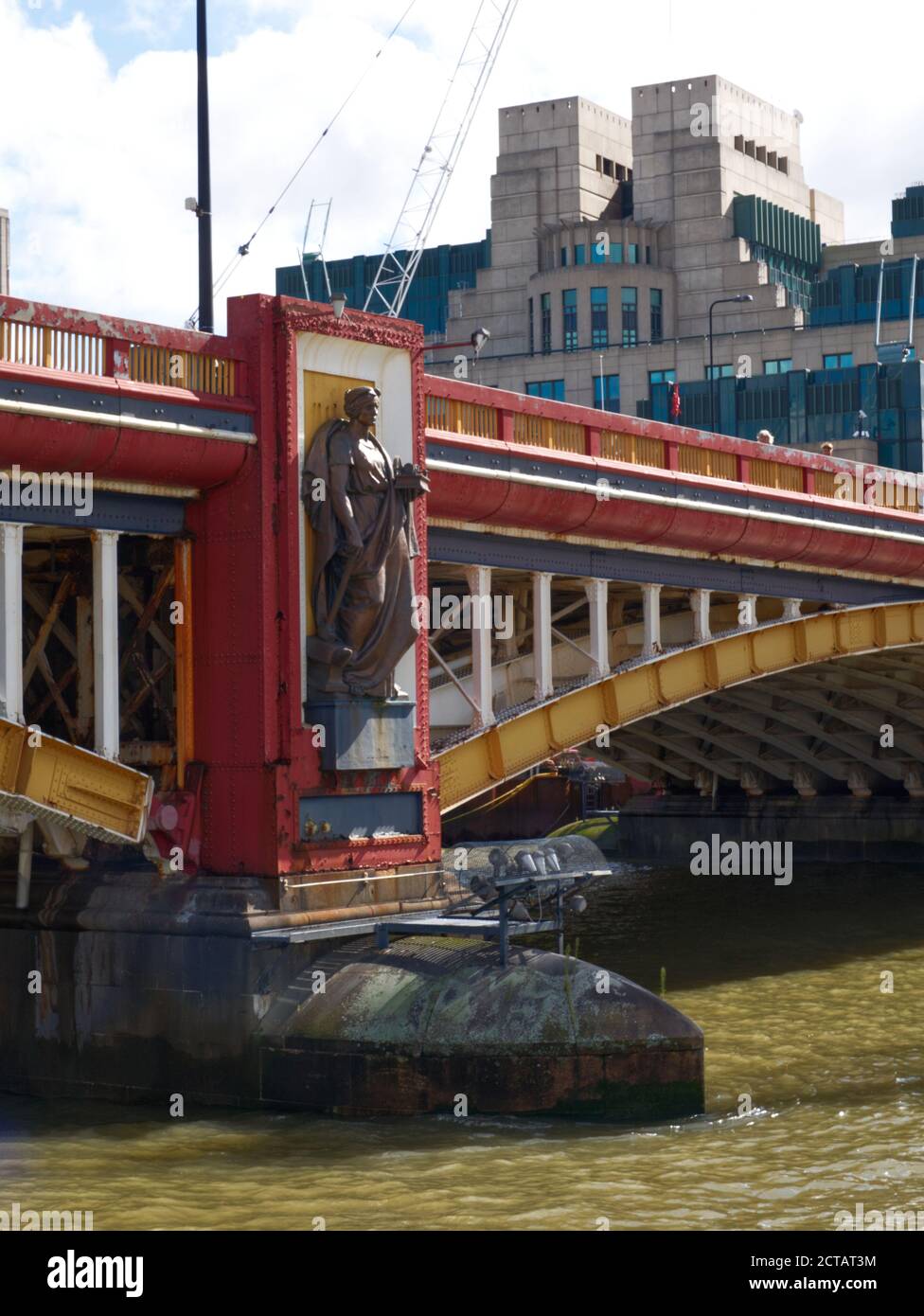 Vauxhall Iron Bridge on Londons River Thames. Bedecked with statues