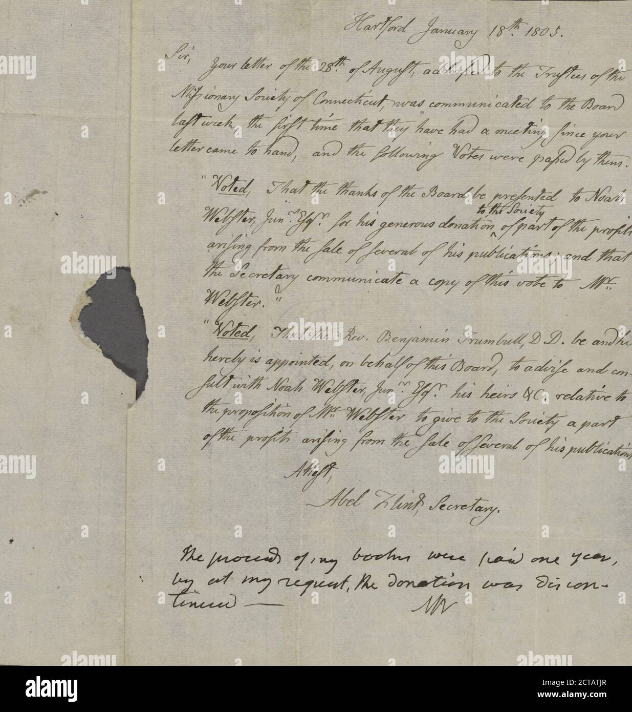 1805, text, Correspondence, 1805 Stock Photo