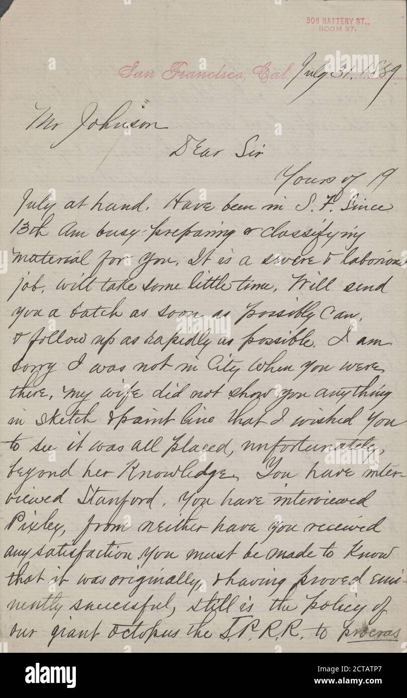 Robinson, C.D, text, Correspondence, 1889 - 1890 Stock Photo