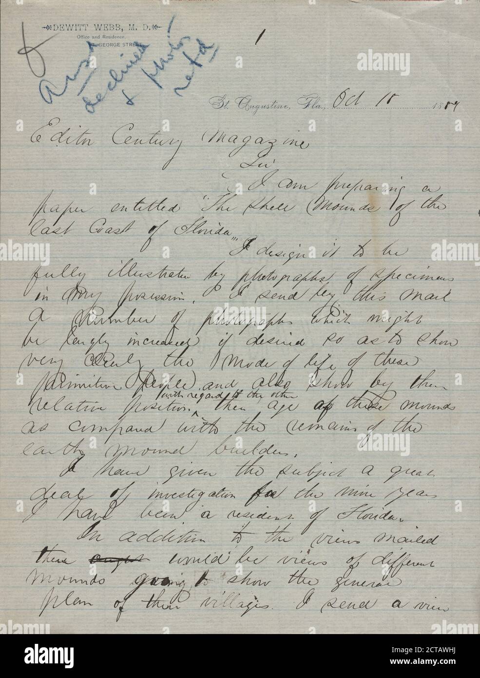 Webb, DeWitt, text, Correspondence, 1889 Stock Photo