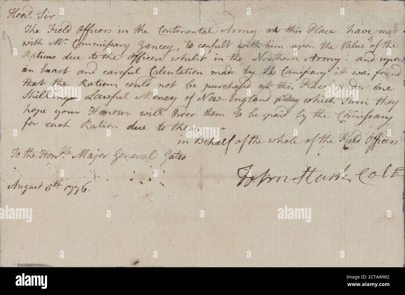 Letter to Maj.-Gen, text, Documents, 1776, Stark, John Stock Photo