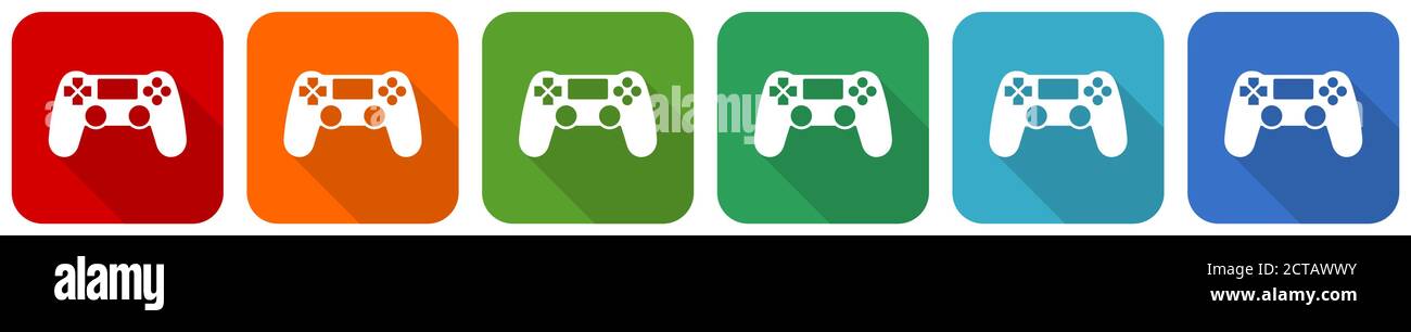 Wireless gaming controller, gamepad icon set, flat design vector ...