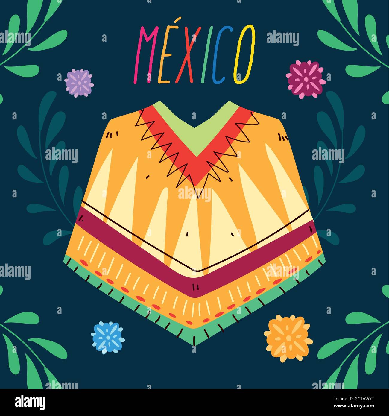 label mexico with poncho clothing, typical mexican poncho vector