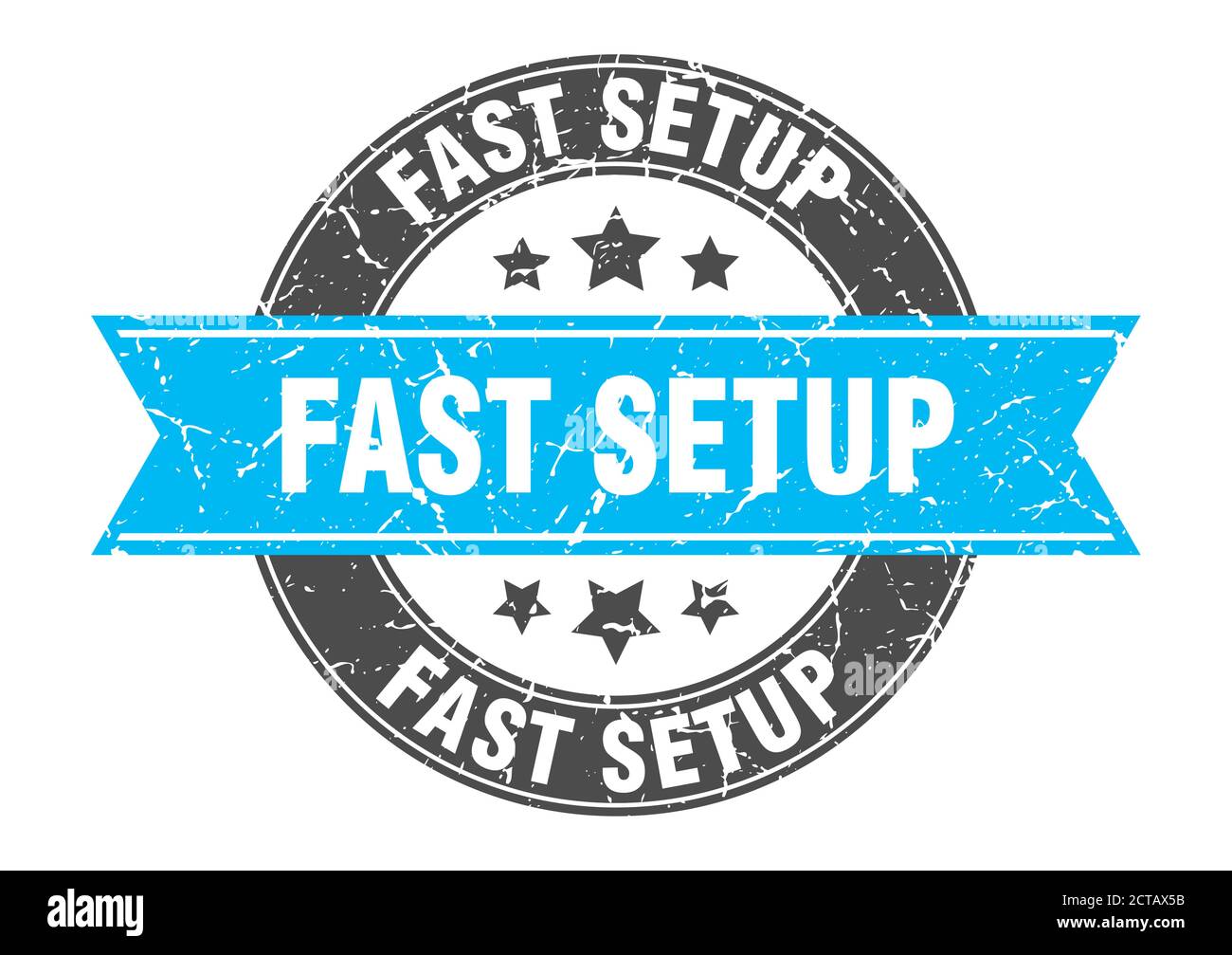 fast setup round stamp with ribbon. sign. label Stock Vector