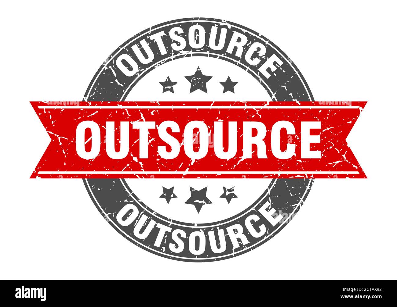 outsource round stamp with ribbon. sign. label Stock Vector