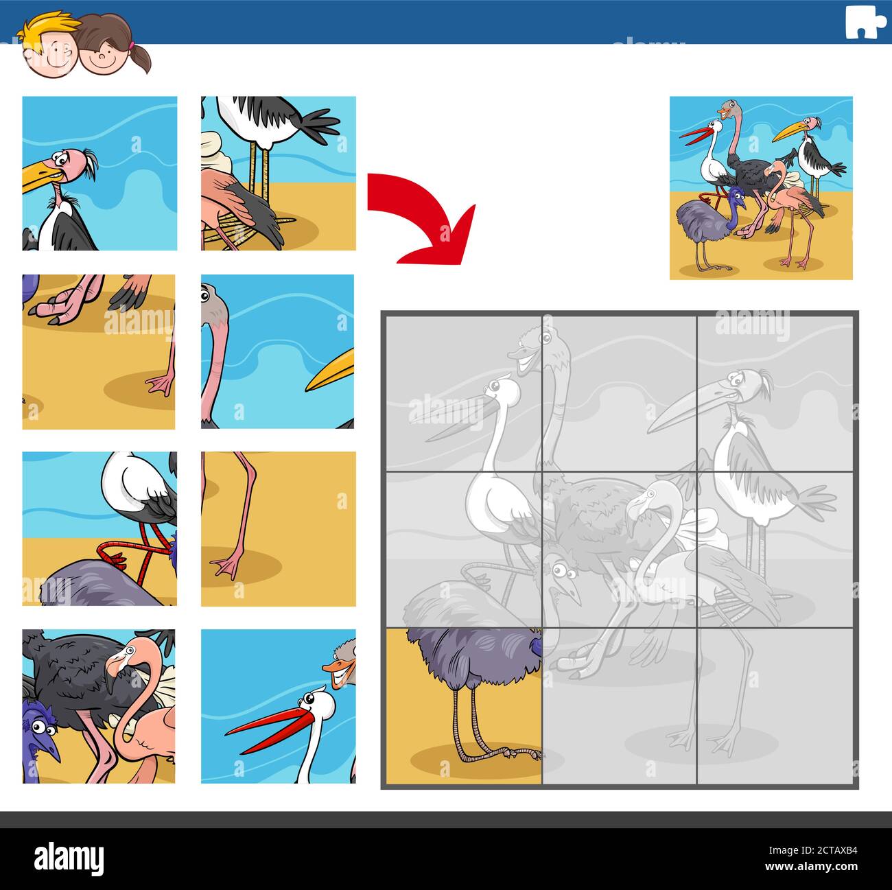 Cartoon Illustration of Educational Jigsaw Puzzle Game for Children ...