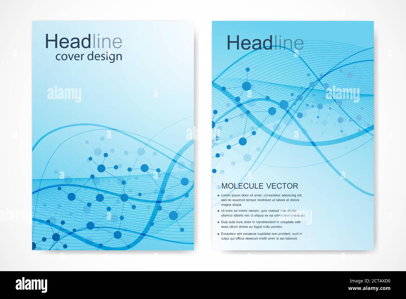 Scientific brochure design template. Vector flyer layout, Molecular structure with connected lines and dots. Scientific pattern atom DNA with elements Stock Vector