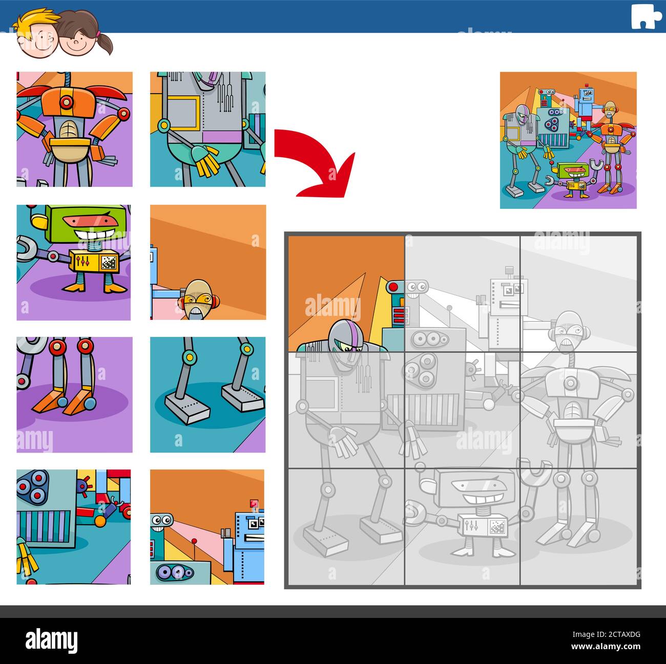 Cartoon Illustration of Educational Jigsaw Puzzle Game for Children ...
