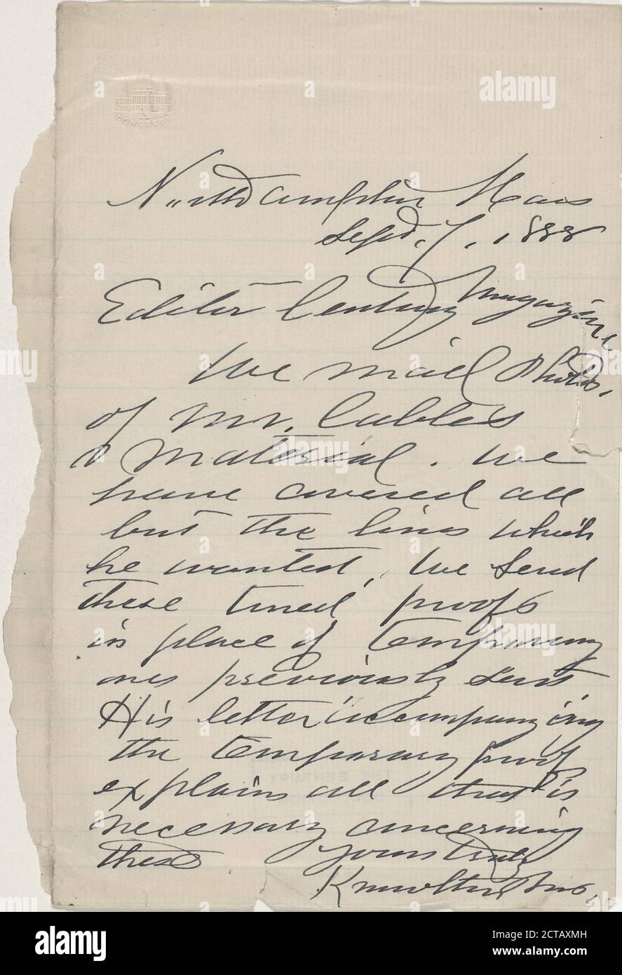 Knowlton Bros. (?), text, Correspondence, 1888 Stock Photo