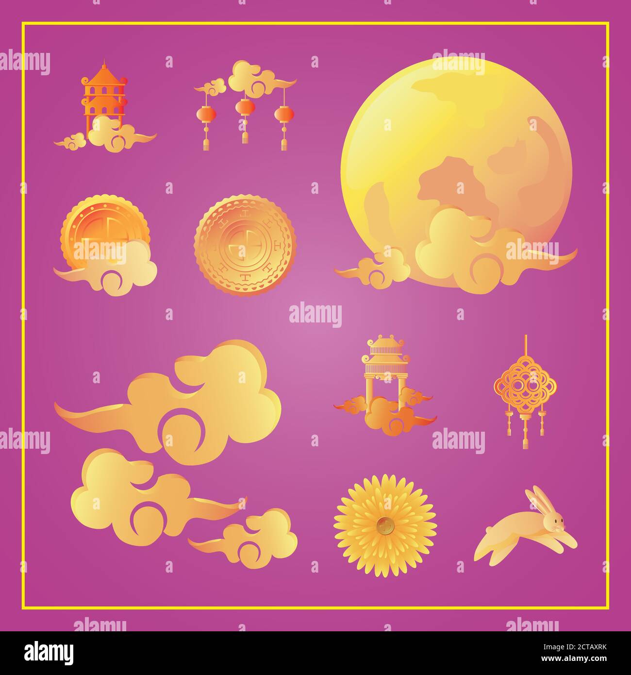 set of icons mid autumn festival or chinese moon festival vector ...
