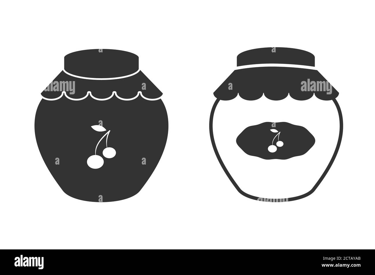 Cherry jam jar editable icon, flat style design, black color, vector Stock Vector