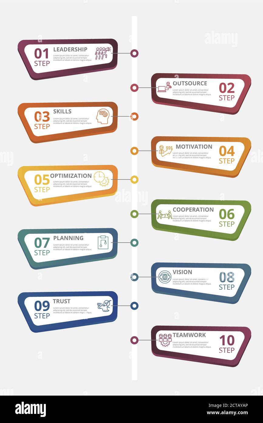 Infographic Business Management template. Icons in different colors ...