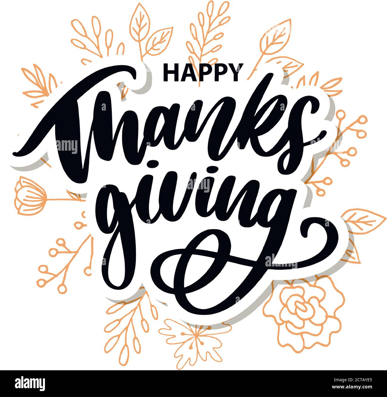 Happy thanksgiving brush hand lettering, isolated on white background ...