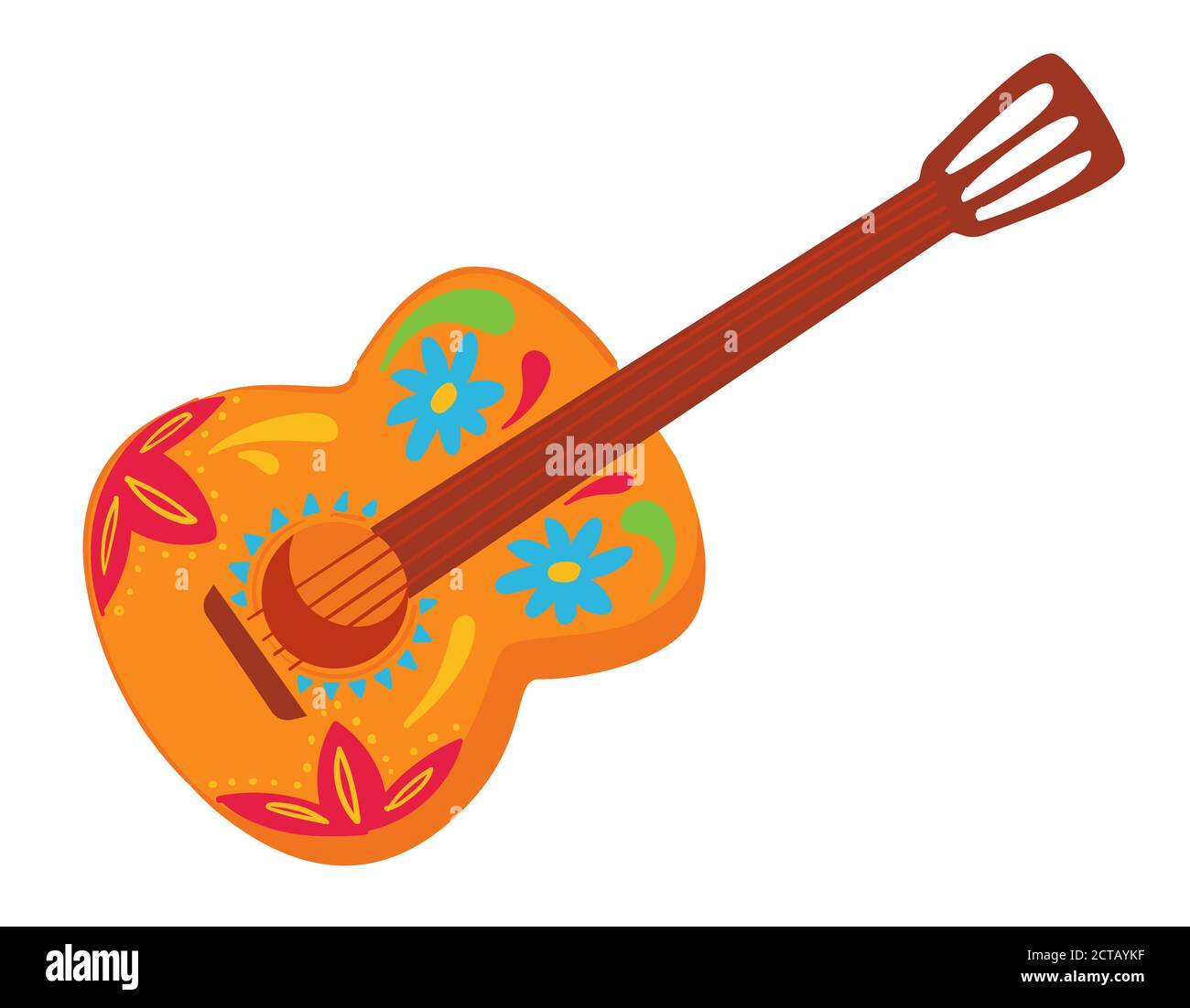 Mexican acoustic guitar with ornaments and decor vector Stock Vector
