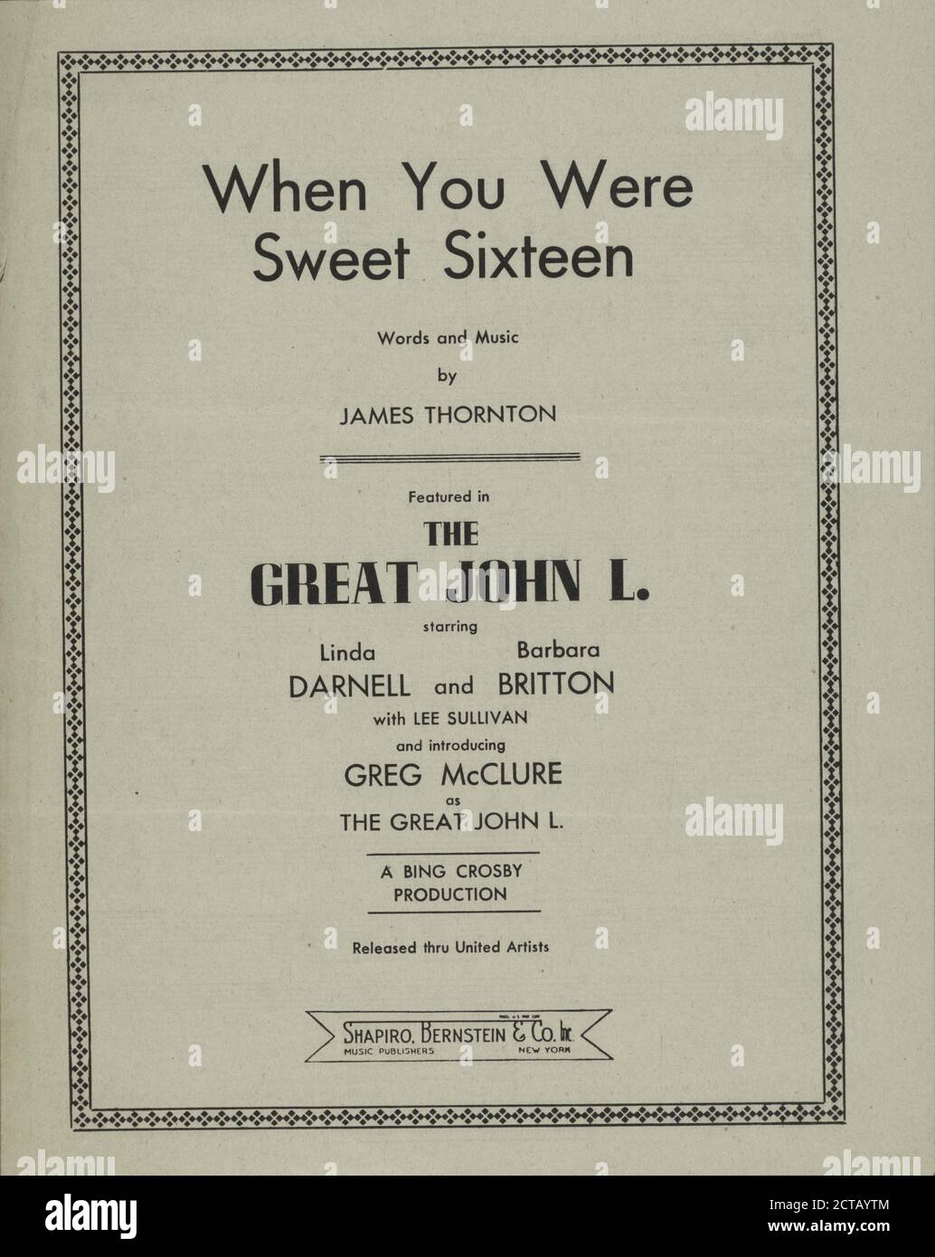 When You Were Sweet Sixteen Notated Music Scores 1898 C1898 1944 When You Were Sweet Sixteen Notated Music Scores 1898 C1898 1944