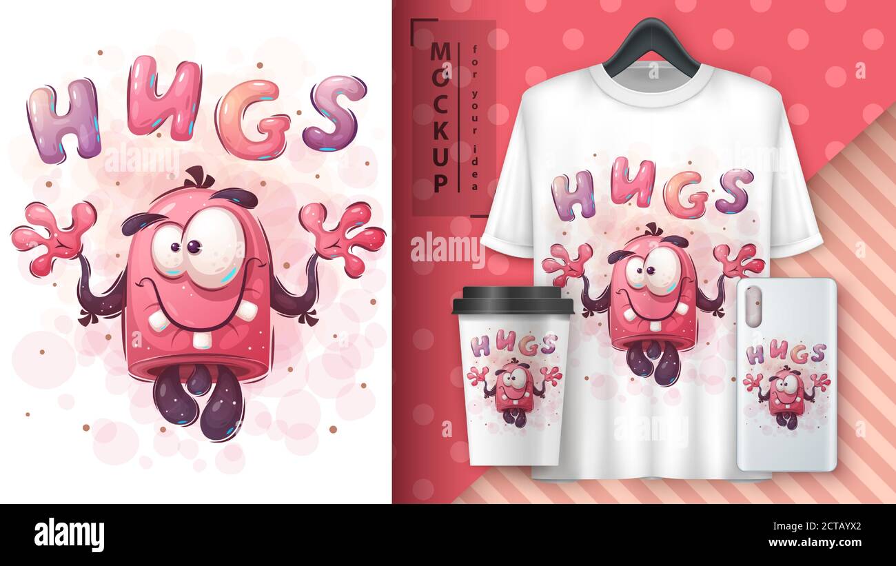 Cute monster - poster and merchandising. Stock Vector