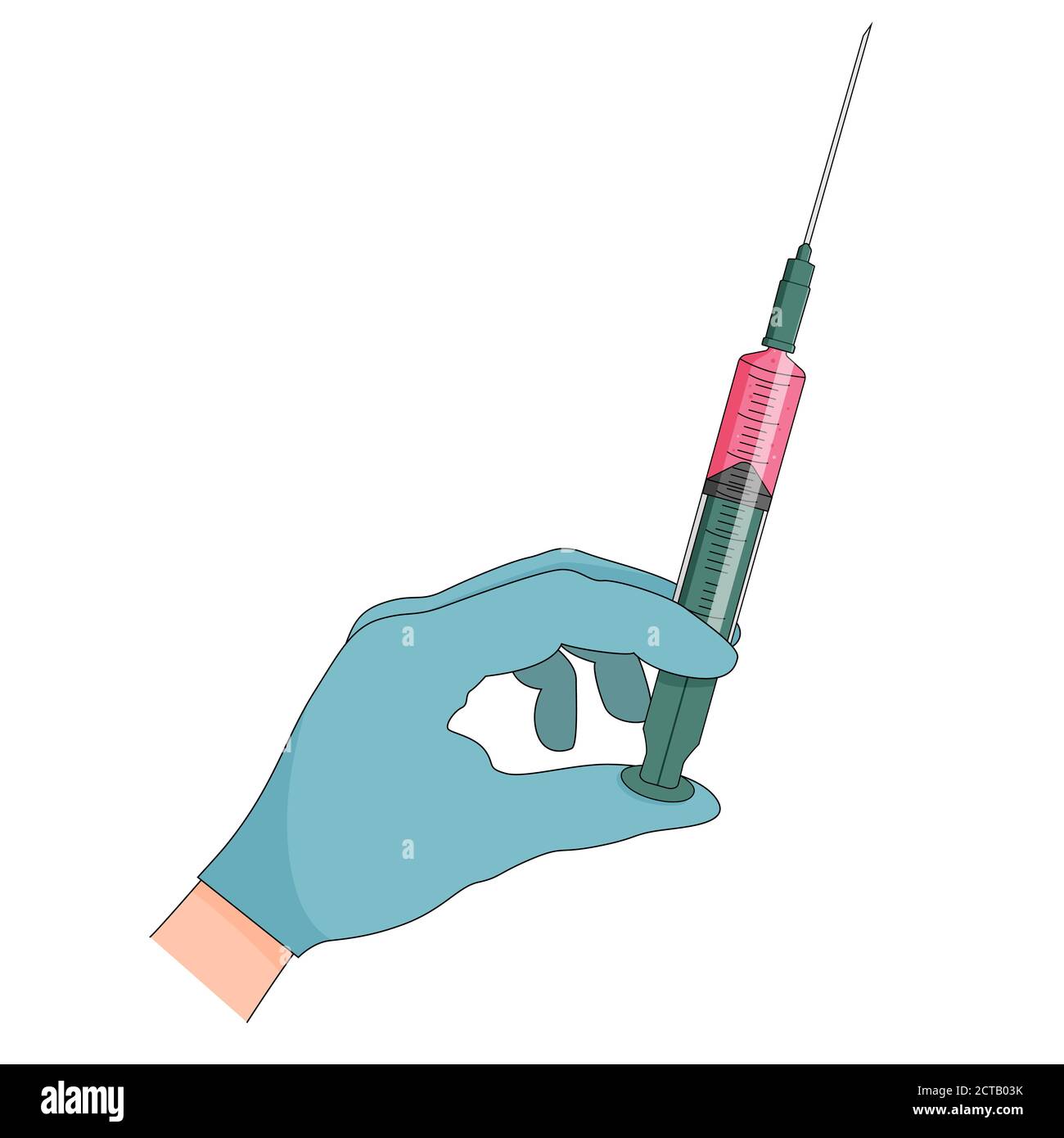 Syringe with vaccine in doctor hand, injection, healthcare and medical concept. Stock Vector