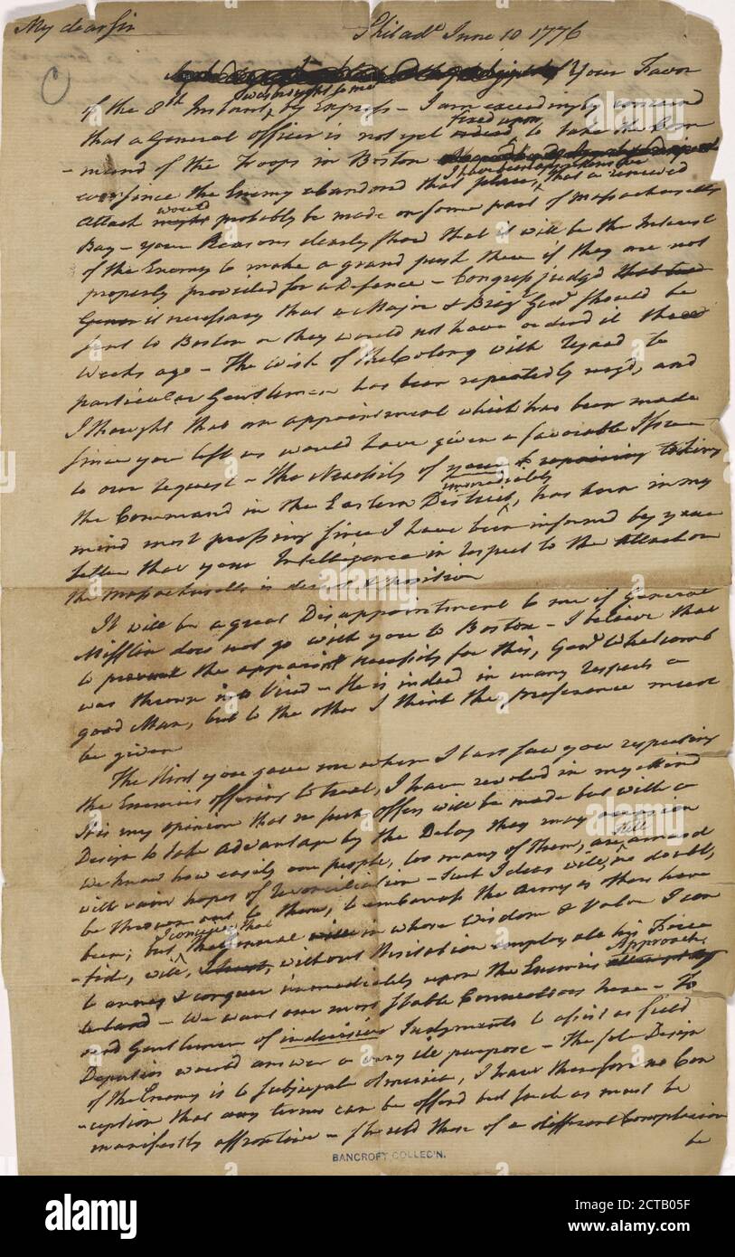 Letter from Horatio Gates, text, Correspondence, 1776 Stock Photo