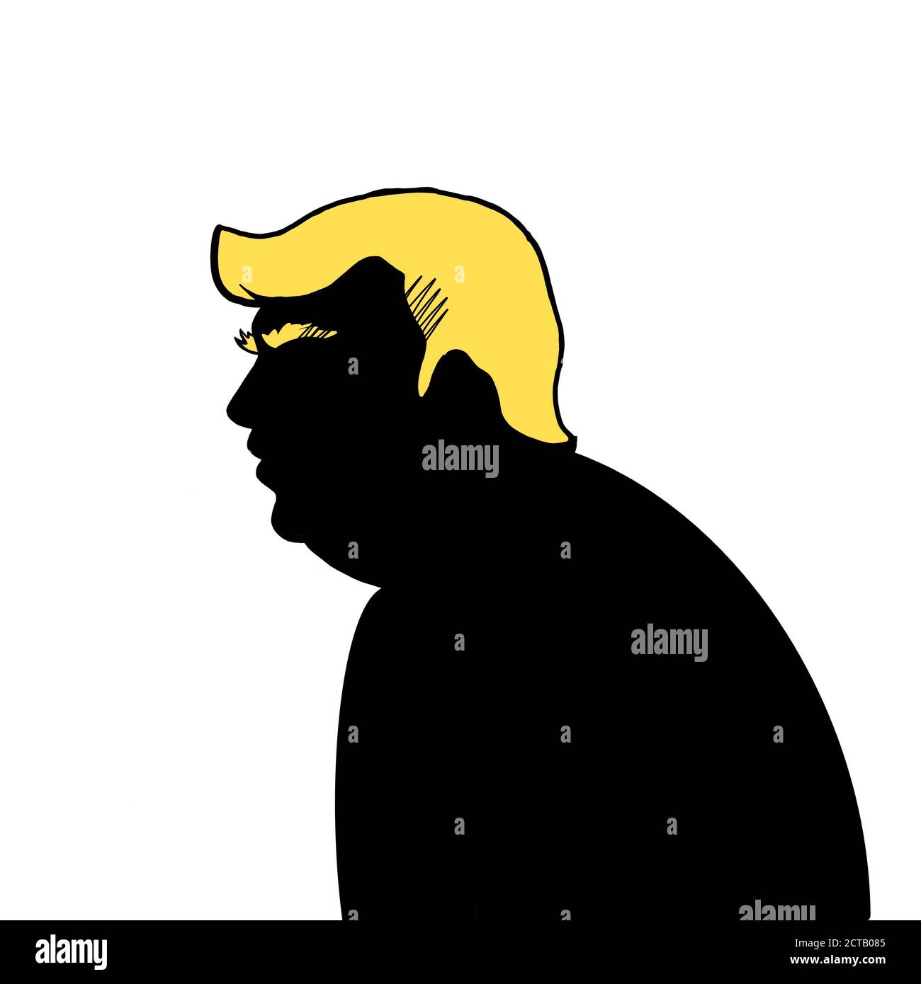 17 September 2020, illustration Donald John Trump, black silhouette on the background of the  USA. Stock Photo