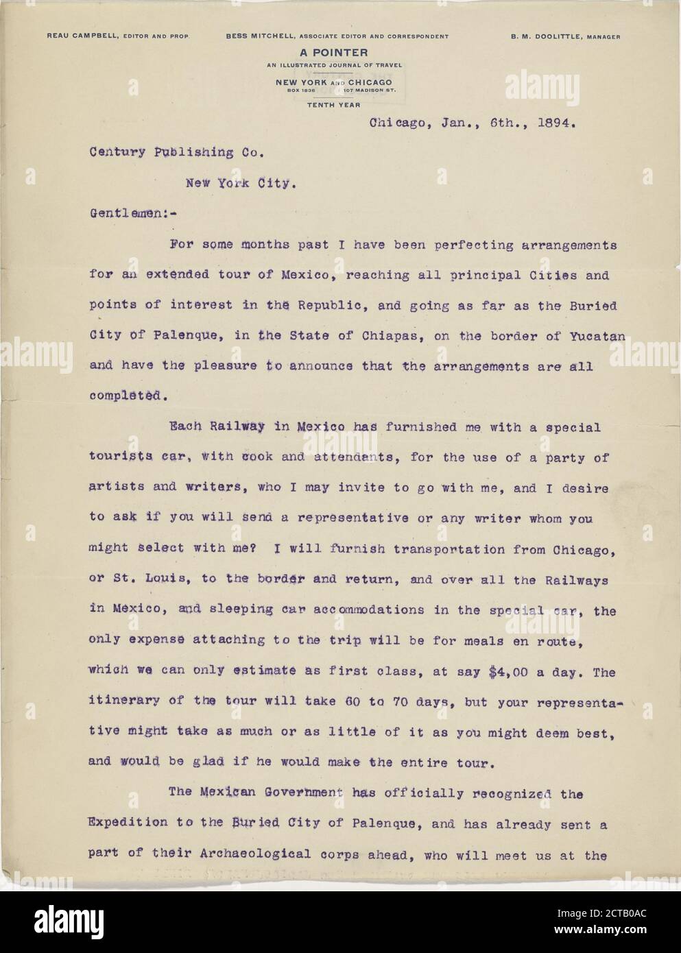 Campbell, Reau, text, Correspondence, 1894 Stock Photo