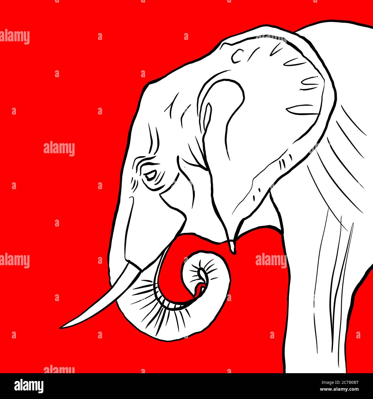 Drawn elephant on a red background. Elections 2020. Republican party. Stock Photo