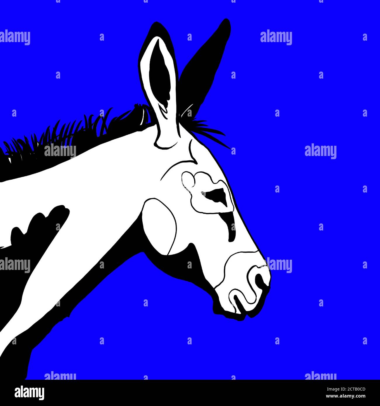 drawn donkey on a blue background. Elections 2020. Democratic Party. Stock Photo