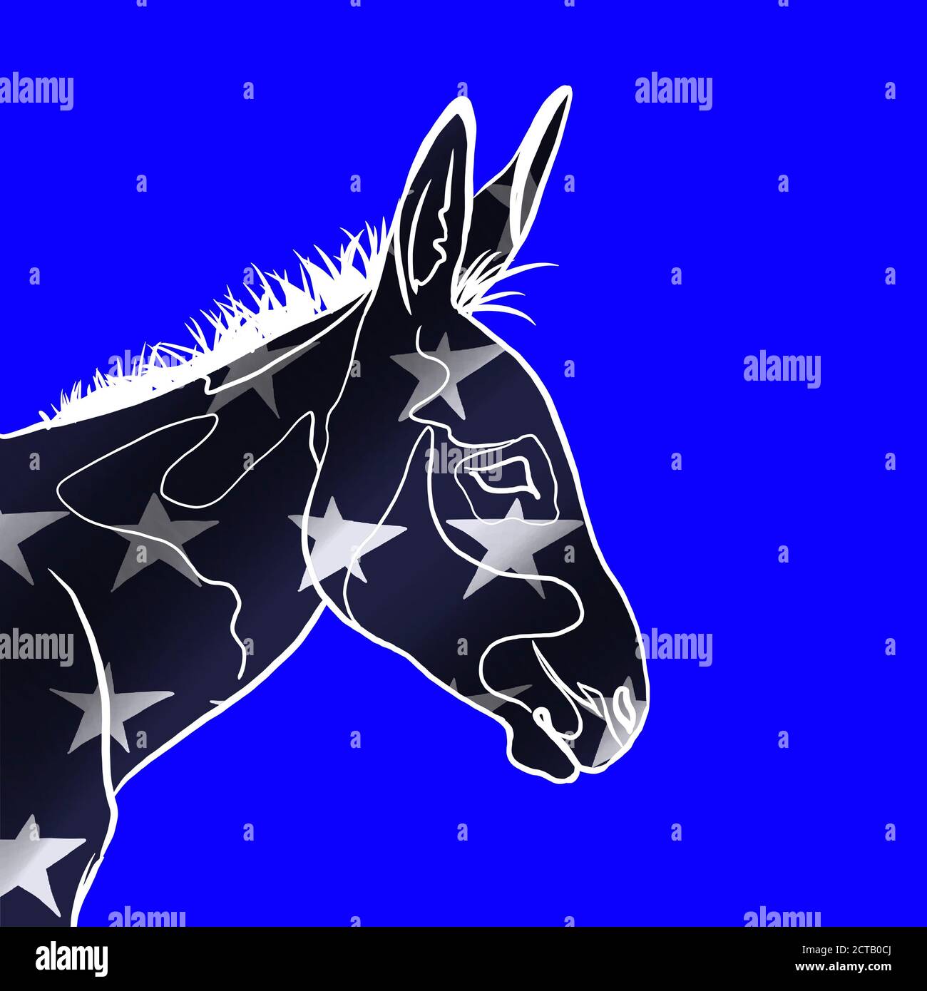 drawn donkey on a blue background. Elections 2020. Democratic Party. Stock Photo