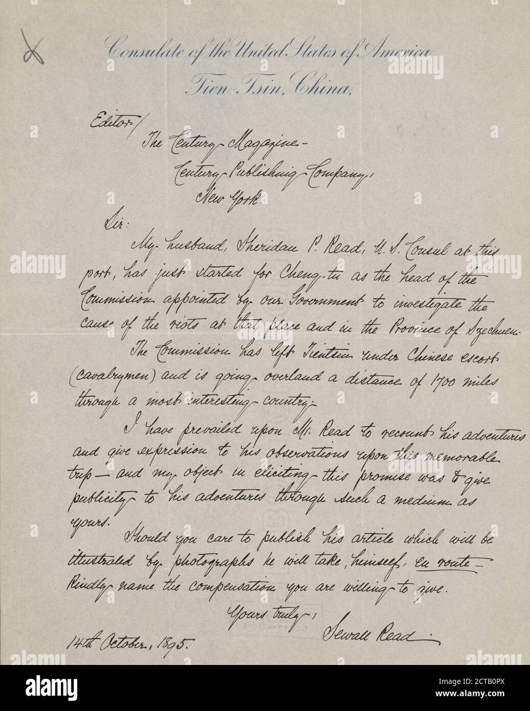 Read, Sewall, text, Correspondence, 1895 Stock Photo