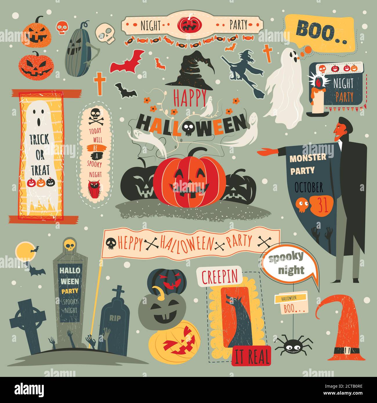 Halloween night party, trick or treat october 31 vector Stock Vector