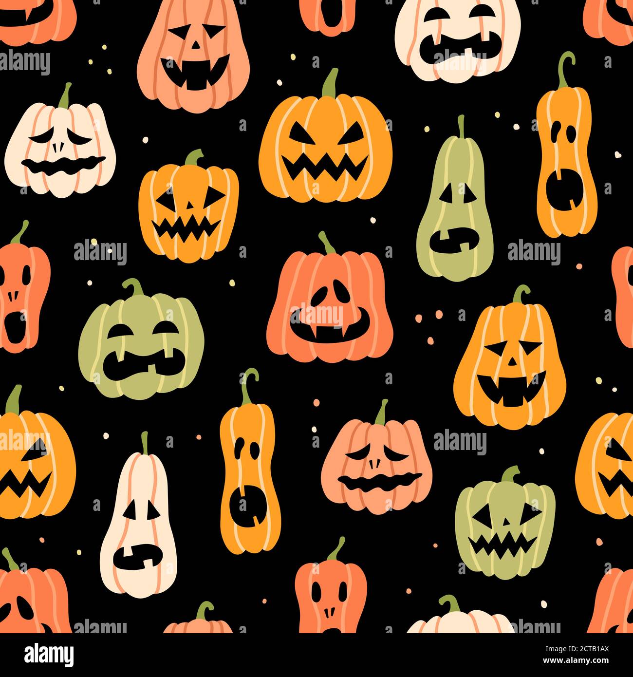 Halloween pumpkin seamless pattern. Hand drawn vector illustration Stock Vector
