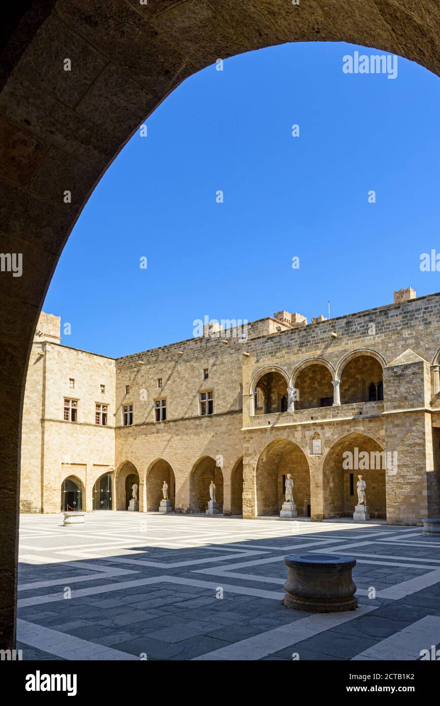 Framed views of the main courtyard of the Palace of the Grand Masters, Rhodes Old Town, Rhodes Island, Dodecanese, Greece Stock Photo