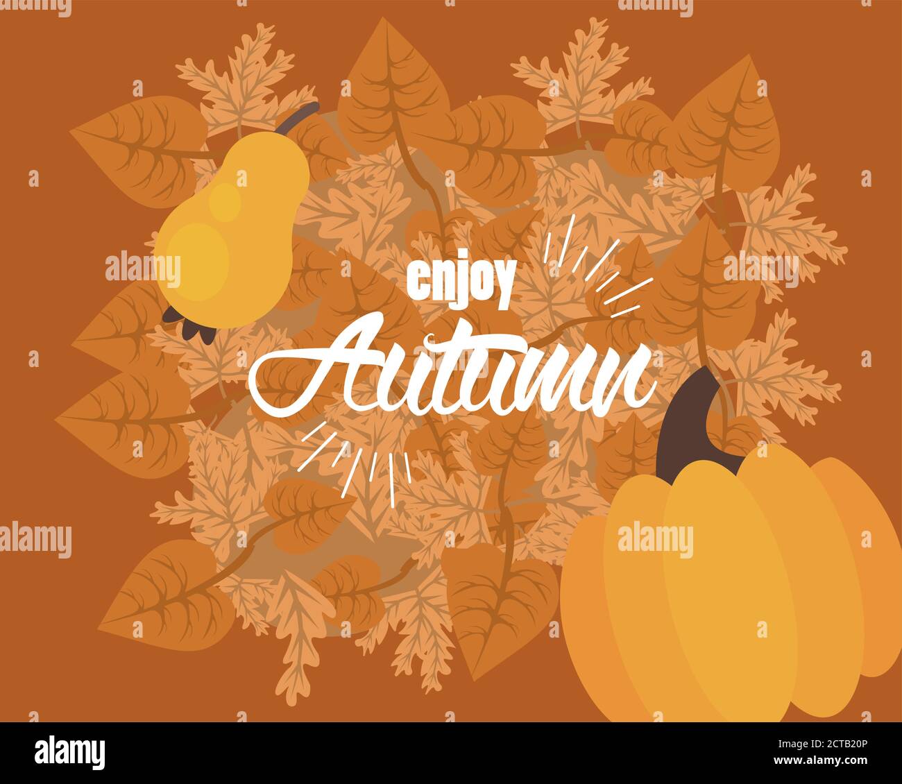 enjoy autumn lettering with leafs and dry fruits vector illustration ...
