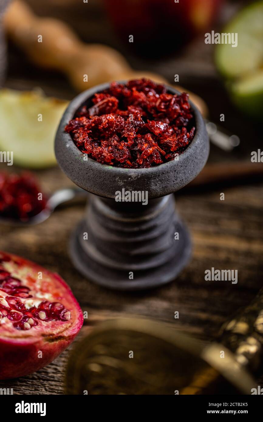 Arabian stone hookah head filled with apple and pomegranade flavoured