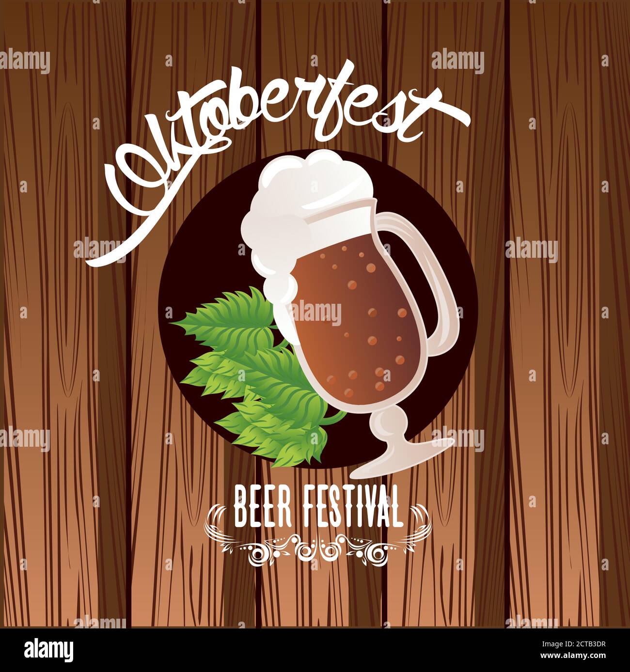 oktoberfest celebration festival poster with beer cup in wooden ...