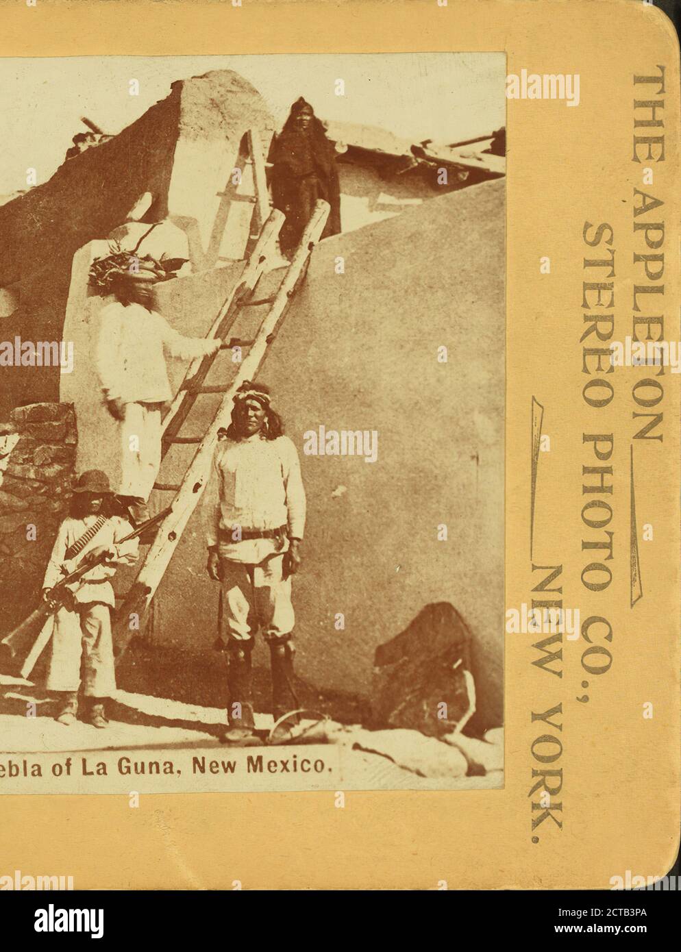 The Indian Puebla of La Guna, New Mexico., Appleton Stereo Photo Co., Indians of North America, Pueblo Indians, Dwellings, New Mexico, Pueblo of Laguna, New Mexico Stock Photo